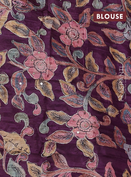Semi matka saree purple with thread stripe pattern and kalamkari pita work border
