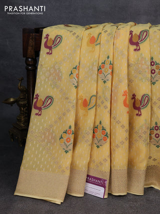 Banarasi semi georgette saree pale yellow with allover thread & zari woven buttas and zari woven border