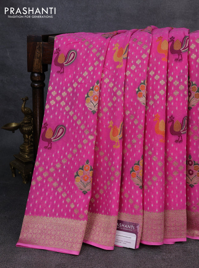 Banarasi semi georgette saree pink with allover thread & zari woven buttas and zari woven border