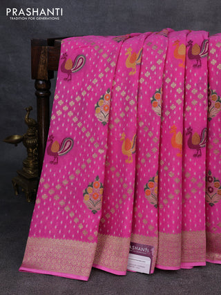 Banarasi semi georgette saree pink with allover thread & zari woven buttas and zari woven border