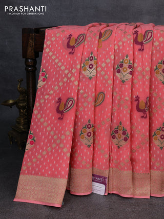 Banarasi semi georgette saree peach orange with allover thread & zari woven buttas and zari woven border