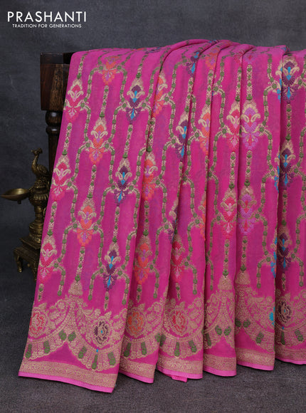 Banarasi semi georgette saree pink with allover thread & zari weaves and woven border