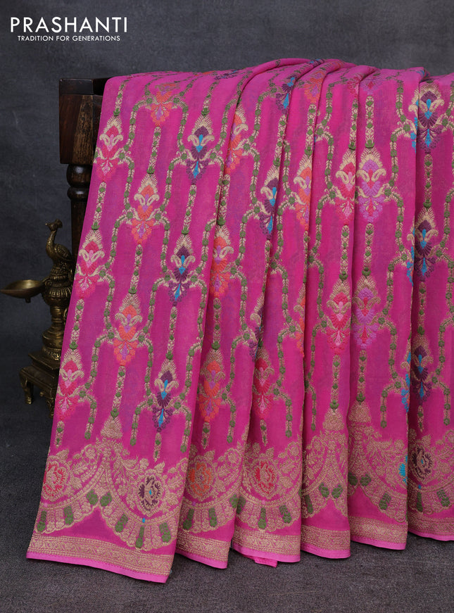 Banarasi semi georgette saree pink with allover thread & zari weaves and woven border