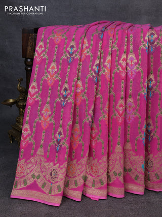 Banarasi semi georgette saree pink with allover thread & zari weaves and woven border