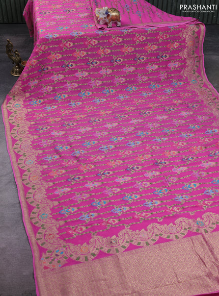 Banarasi semi georgette saree pink with allover thread & zari weaves and woven border