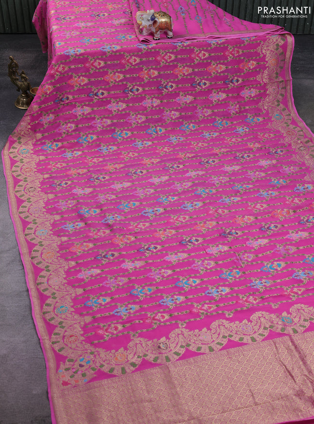 Banarasi semi georgette saree pink with allover thread & zari weaves and woven border