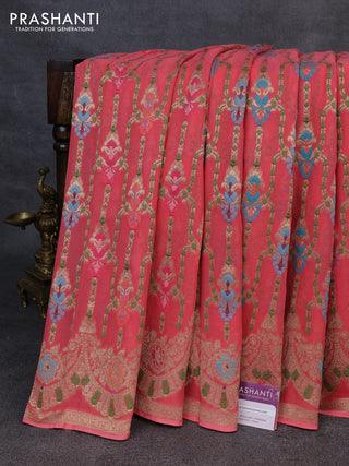 Banarasi semi georgette saree peach orange with allover thread & zari weaves and woven border