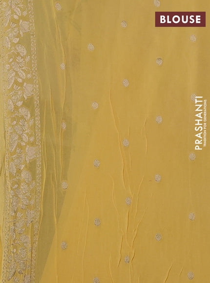 Banarasi semi georgette saree yellow with allover thread & zari weaves and woven border