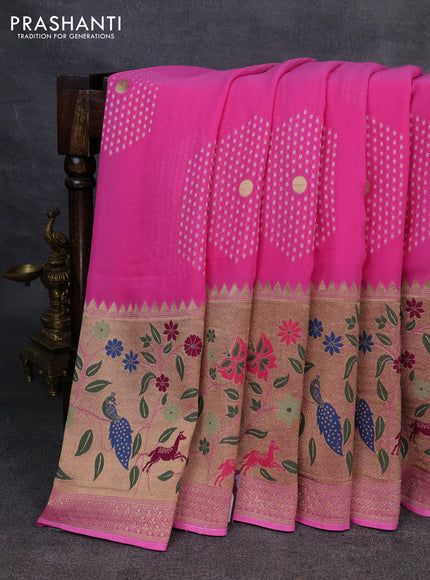 Banarasi semi georgette saree pink with allover thread & zari woven buttas and paithani style border
