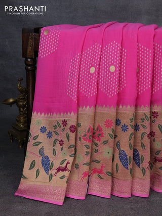 Banarasi semi georgette saree pink with allover thread & zari woven buttas and paithani style border
