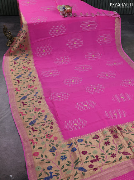 Banarasi semi georgette saree pink with allover thread & zari woven buttas and paithani style border