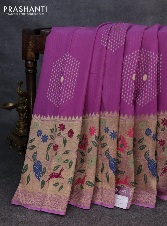 Banarasi semi georgette saree lavender with allover thread & zari woven buttas and paithani style border