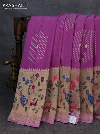 Banarasi semi georgette saree lavender with allover thread & zari woven buttas and paithani style border