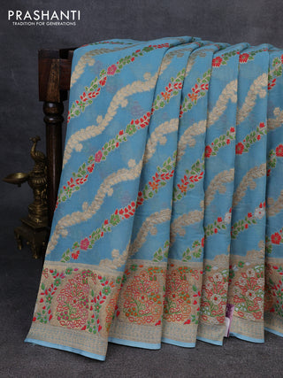 Banarasi semi georgette saree pastel blue with allover thread & zari weaves and woven border