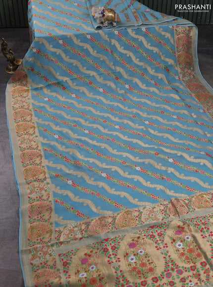 Banarasi semi georgette saree pastel blue with allover thread & zari weaves and woven border