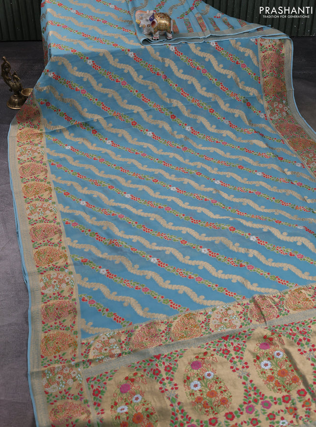 Banarasi semi georgette saree pastel blue with allover thread & zari weaves and woven border