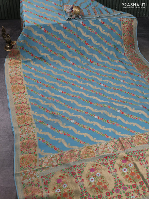 Banarasi semi georgette saree pastel blue with allover thread & zari weaves and woven border