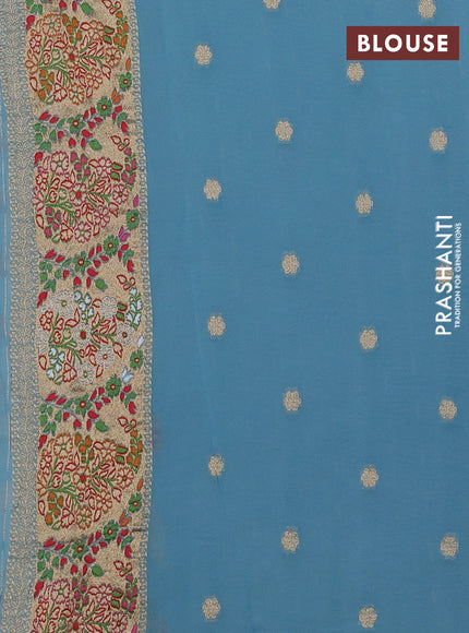 Banarasi semi georgette saree pastel blue with allover thread & zari weaves and woven border