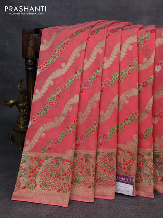 Banarasi semi georgette saree peach orange with allover thread & zari weaves and woven border