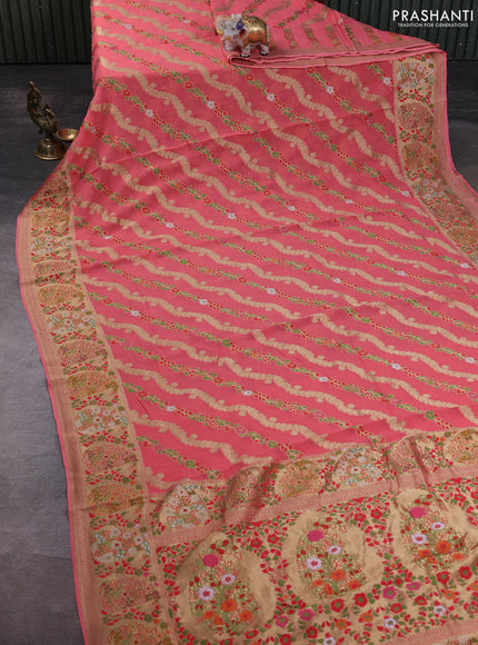 Banarasi semi georgette saree peach orange with allover thread & zari weaves and woven border