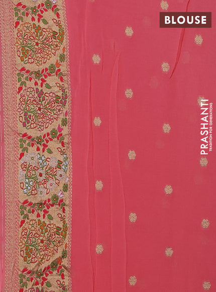 Banarasi semi georgette saree peach orange with allover thread & zari weaves and woven border