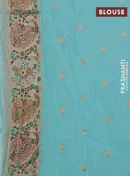 Banarasi semi georgette saree teal blue with allover thread & zari weaves and woven border