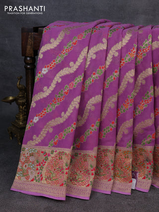 Banarasi semi georgette saree lavender with allover thread & zari weaves and woven border