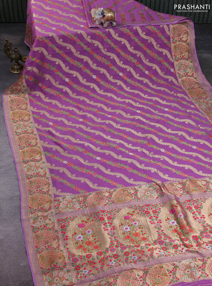 Banarasi semi georgette saree lavender with allover thread & zari weaves and woven border