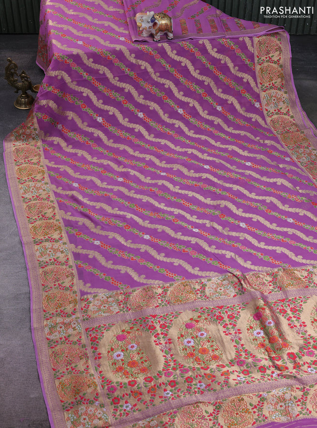 Banarasi semi georgette saree lavender with allover thread & zari weaves and woven border