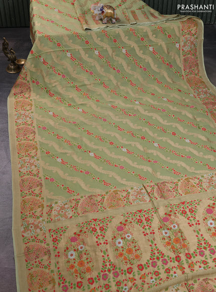 Banarasi semi georgette saree pista green with allover thread & zari weaves and woven border