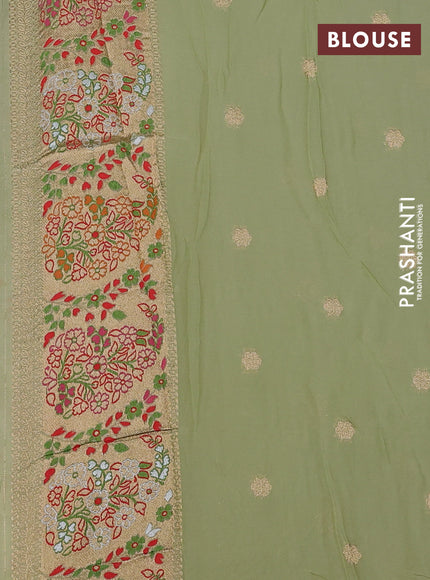 Banarasi semi georgette saree pista green with allover thread & zari weaves and woven border