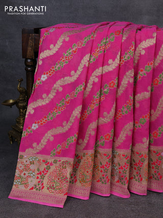Banarasi semi georgette saree candy pink with allover thread & zari weaves and woven border
