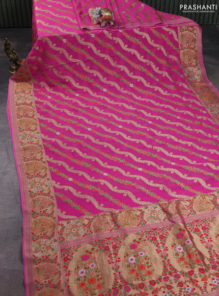 Banarasi semi georgette saree candy pink with allover thread & zari weaves and woven border