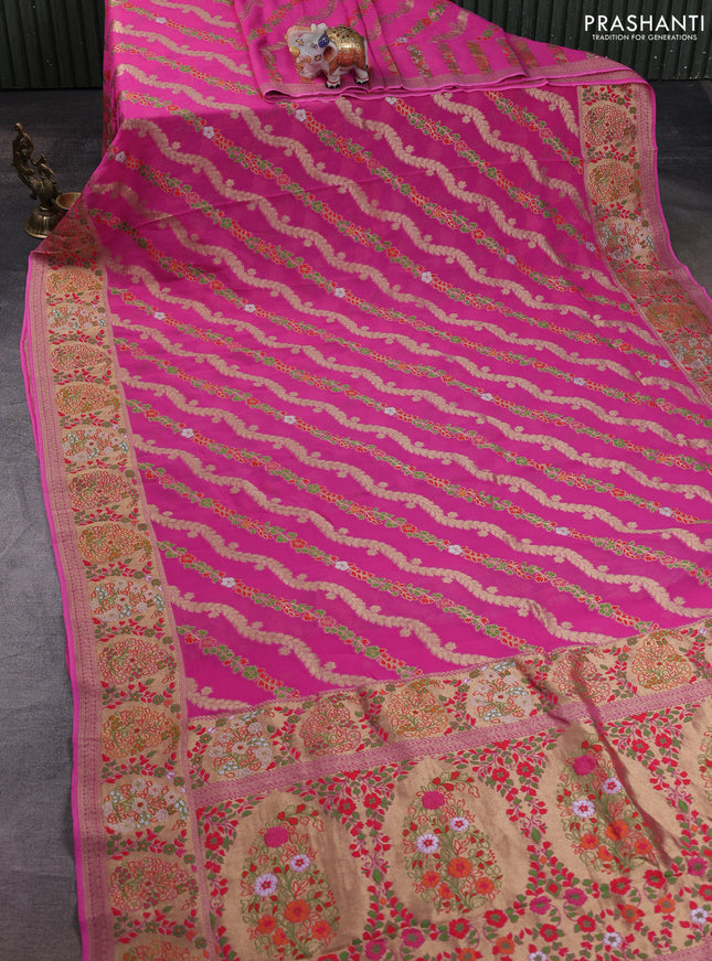 Banarasi semi georgette saree candy pink with allover thread & zari weaves and woven border