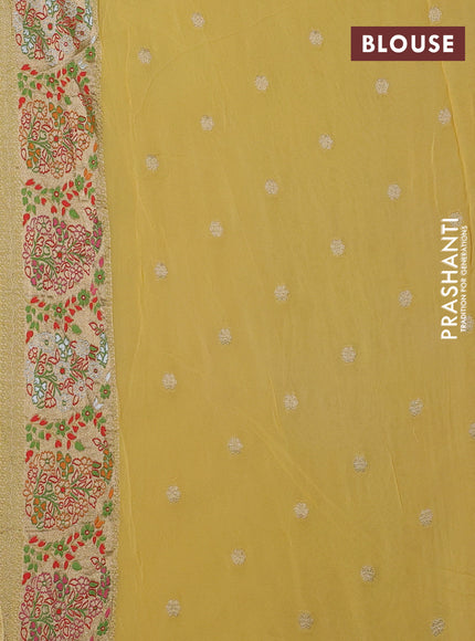 Banarasi semi georgette saree pale yellow with allover thread & zari weaves and woven border