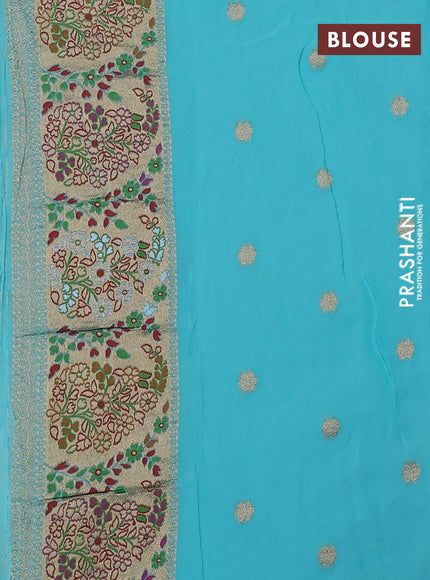 Banarasi semi georgette saree teal blue with allover thread & zari weaves and woven border
