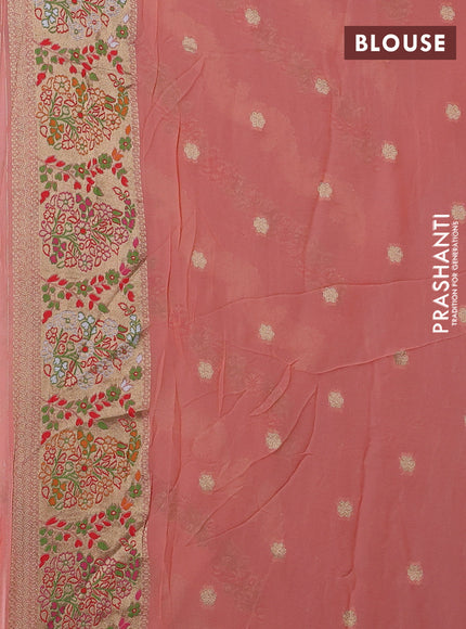 Banarasi semi georgette saree peach shade with allover thread & zari weaves and woven border