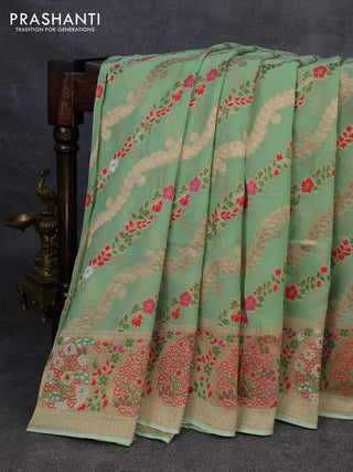 Banarasi semi georgette saree teal green with allover thread & zari weaves and woven border