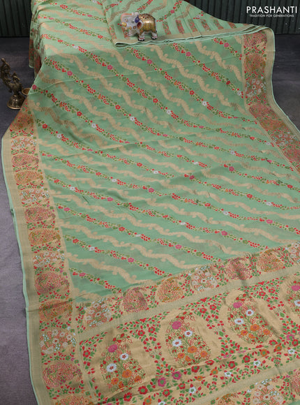 Banarasi semi georgette saree teal green with allover thread & zari weaves and woven border