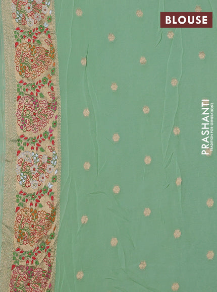Banarasi semi georgette saree teal green with allover thread & zari weaves and woven border