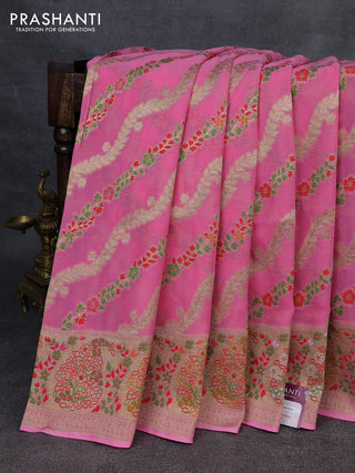 Banarasi semi georgette saree light pink with allover thread & zari weaves and woven border