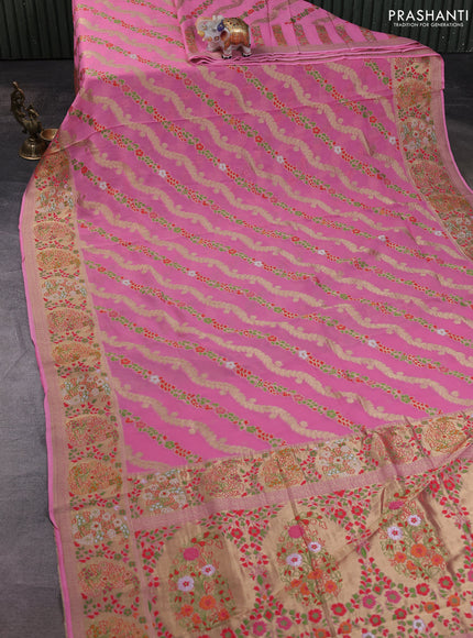 Banarasi semi georgette saree light pink with allover thread & zari weaves and woven border