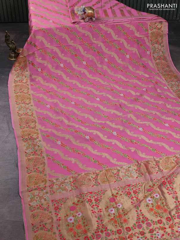 Banarasi semi georgette saree light pink with allover thread & zari weaves and woven border
