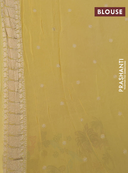 Banarasi semi georgette saree pale yellow with allover zari zigzag weaves and paithani style border