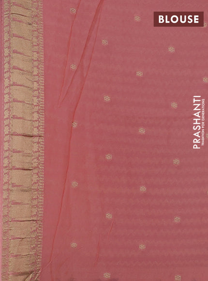 Banarasi semi georgette saree peach orange with allover zari zigzag weaves and paithani style border