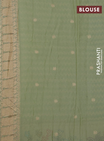 Banarasi semi georgette saree pista green with allover zari zigzag weaves and paithani style border