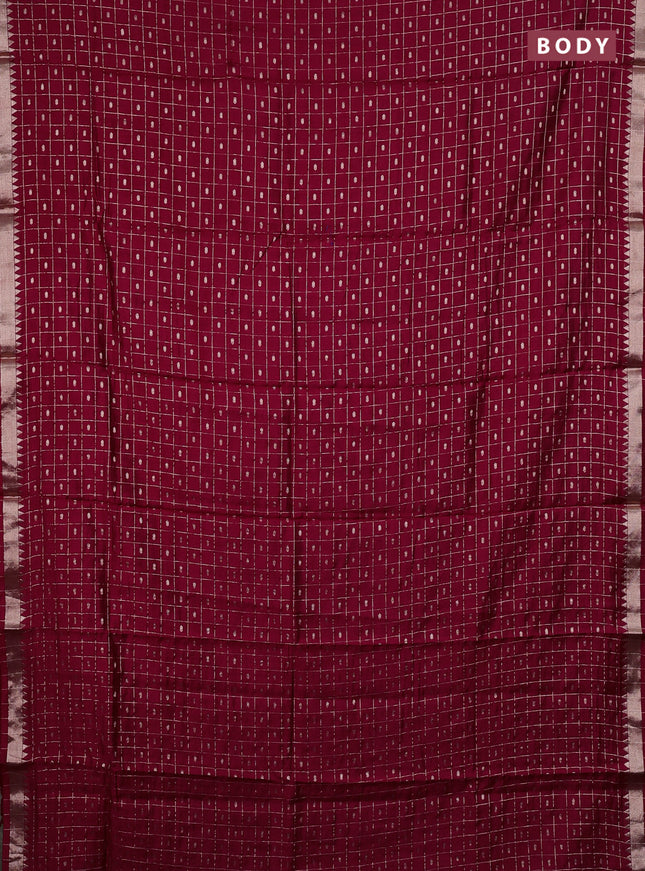 Semi chanderi saree maroon and dark green with allover zari checks & buttas and zari woven border