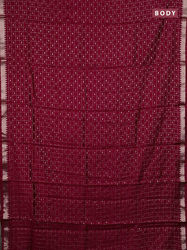 Semi chanderi saree maroon and dark green with allover zari checks & buttas and zari woven border