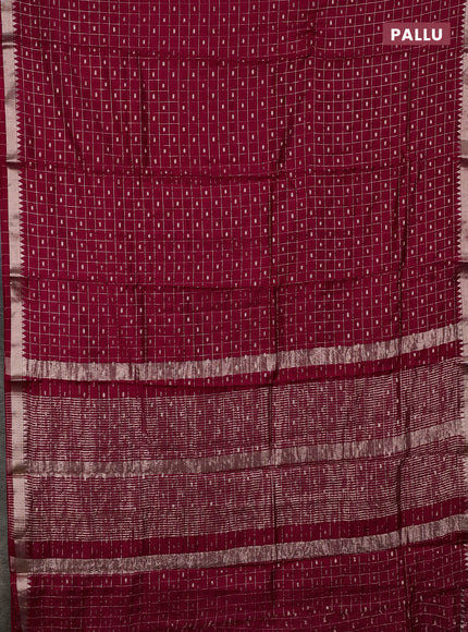 Semi chanderi saree maroon and dark green with allover zari checks & buttas and zari woven border