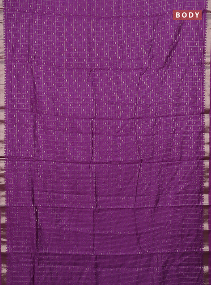 Semi chanderi saree purple and navy blue with allover zari checks & buttas and zari woven border